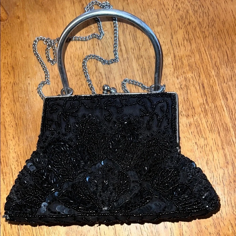 Elegant Vintage  Black Beaded Handbag